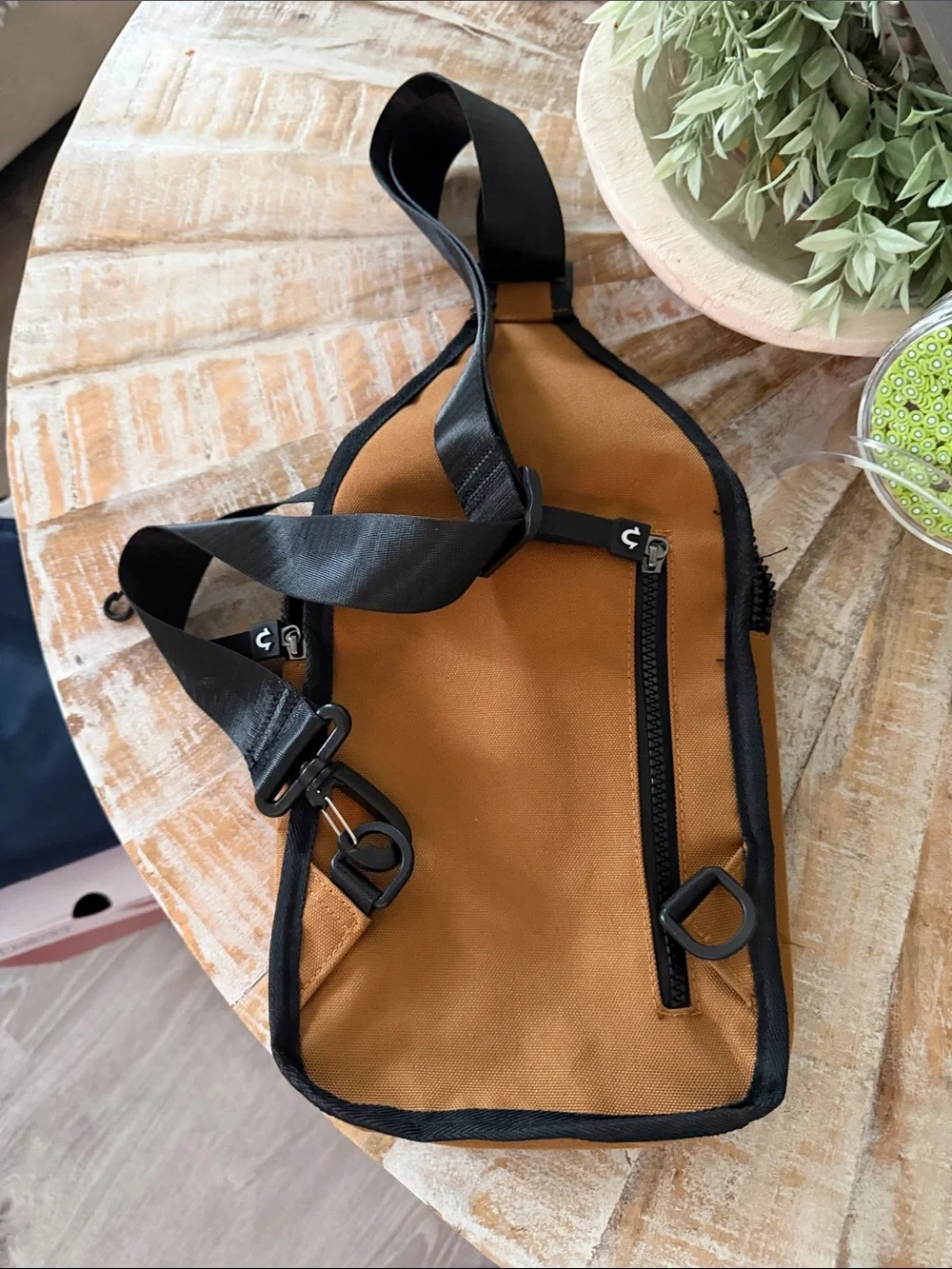 True Religion Tan & Black Sling Bag